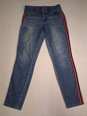 Ci Sono Blue Skinny Jeans with Red & Black Side Stripes